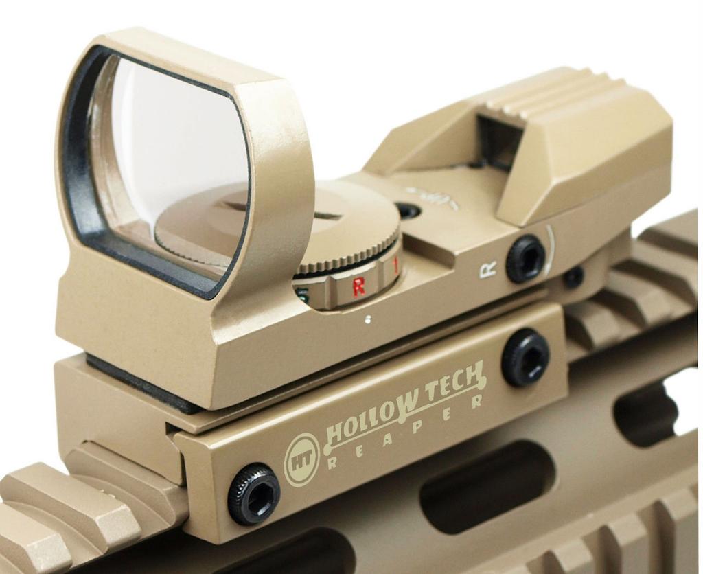 Hollow Tech Open Dot Sight, Rifle Sight Scope, Red and Green, 4 Types, 5 Levels, 20mm Compatible, Red/Green (TAN Color)