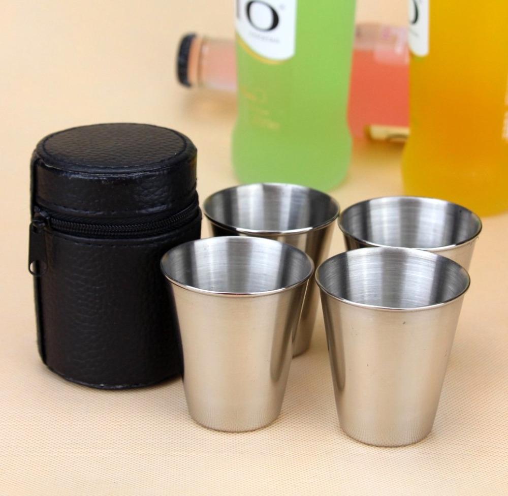 4/6Pcs/set Tainless Steel Shot Glass With Storage Bag  Outdoor Practical Travel Mini Cups Set For Whisky Wine Portable Drinking