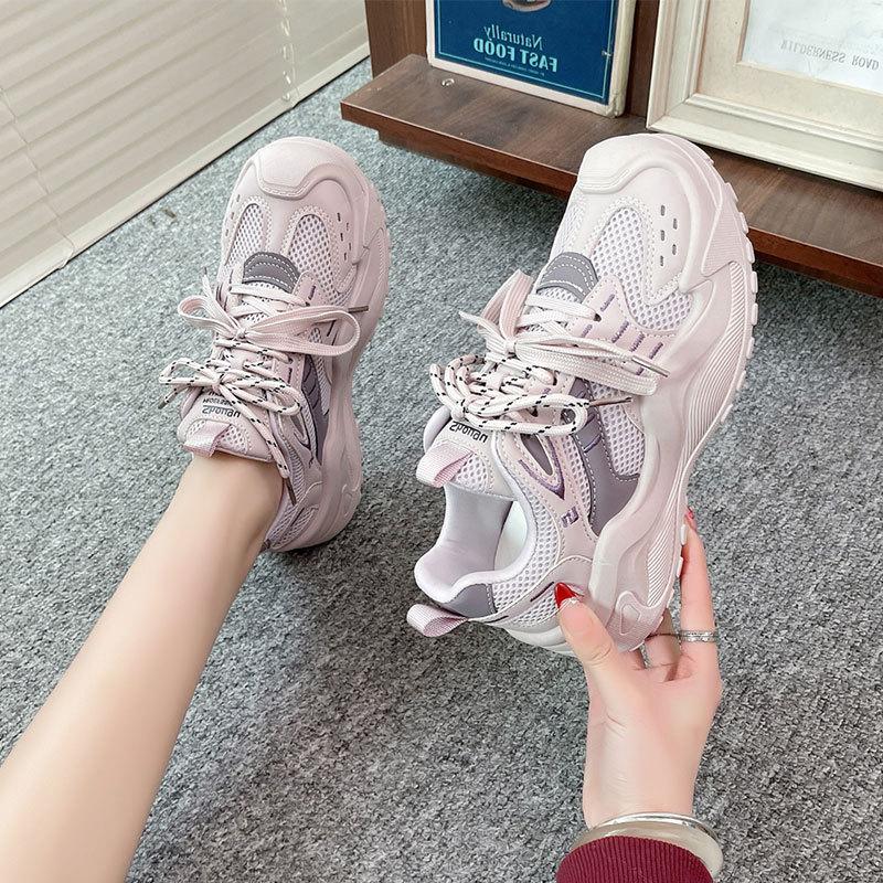 Super fire platform dad shoes women's spring and summer 2025 new breathable mesh small height increase casual sports shoes