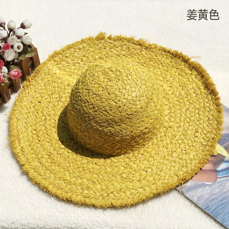 Natural Lafite Straw Hat Sunscreen Large Brim Beach Hat Trendy Foreign Style Color Fur Edge Dome UV Protection Sun Visor