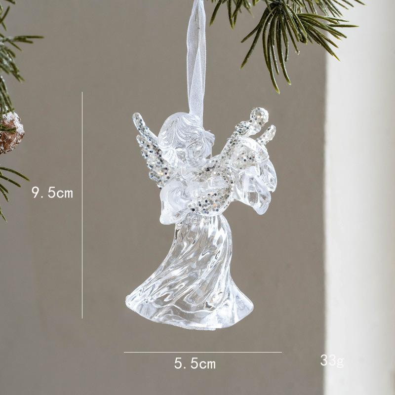 Christmas Tree Atmosphere Hanging Decoration Transparent Acrylic Craft Snowflake Deer Angel Pendant Christmas Decoration Gift