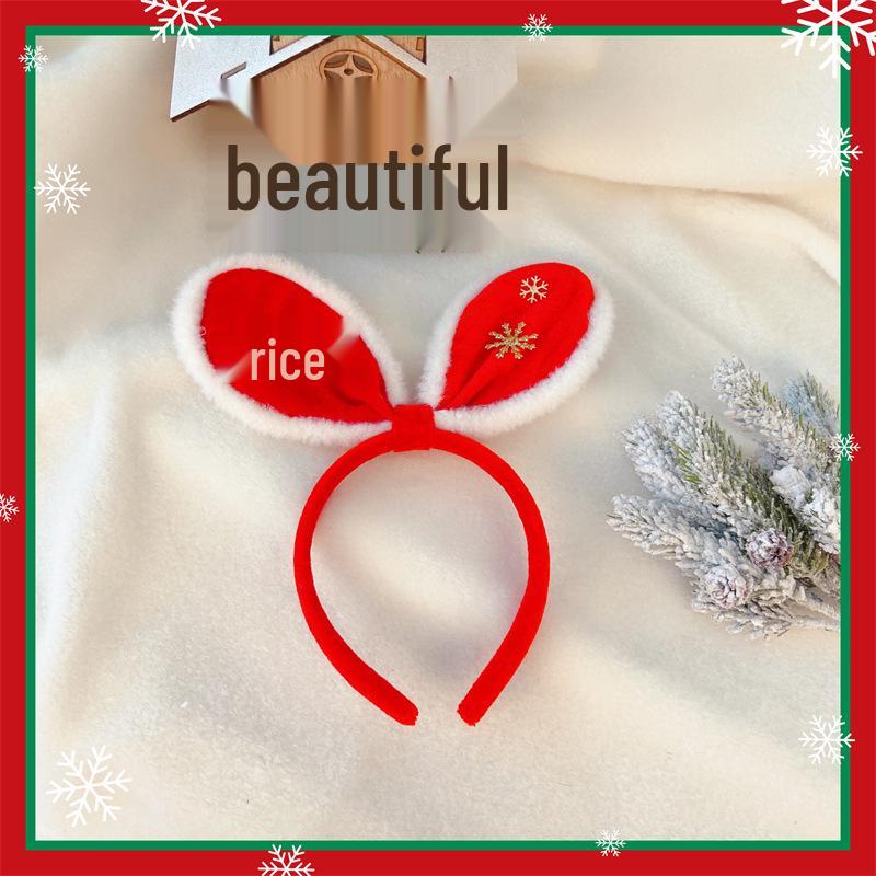 Christmas Red Antler & Cartoon Bear Rabbit Ears Headband for Women & Children