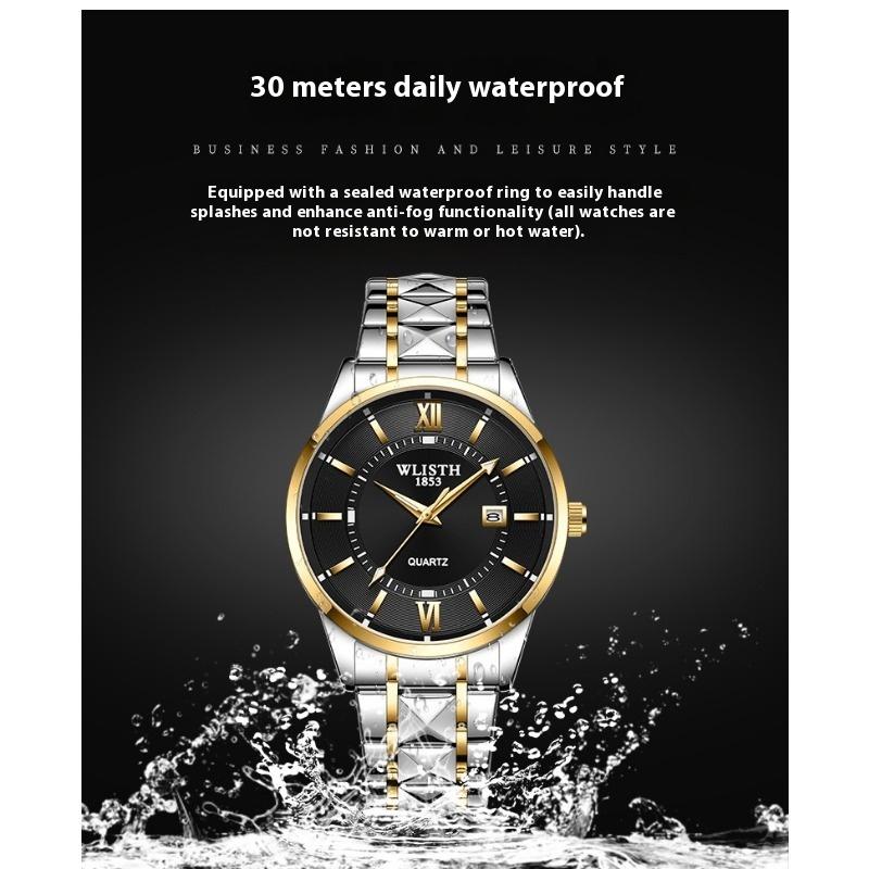 Top Brand Men's Double Calendar Luminous Waterproof Business Watch Steel Band Simple Quartz Watch