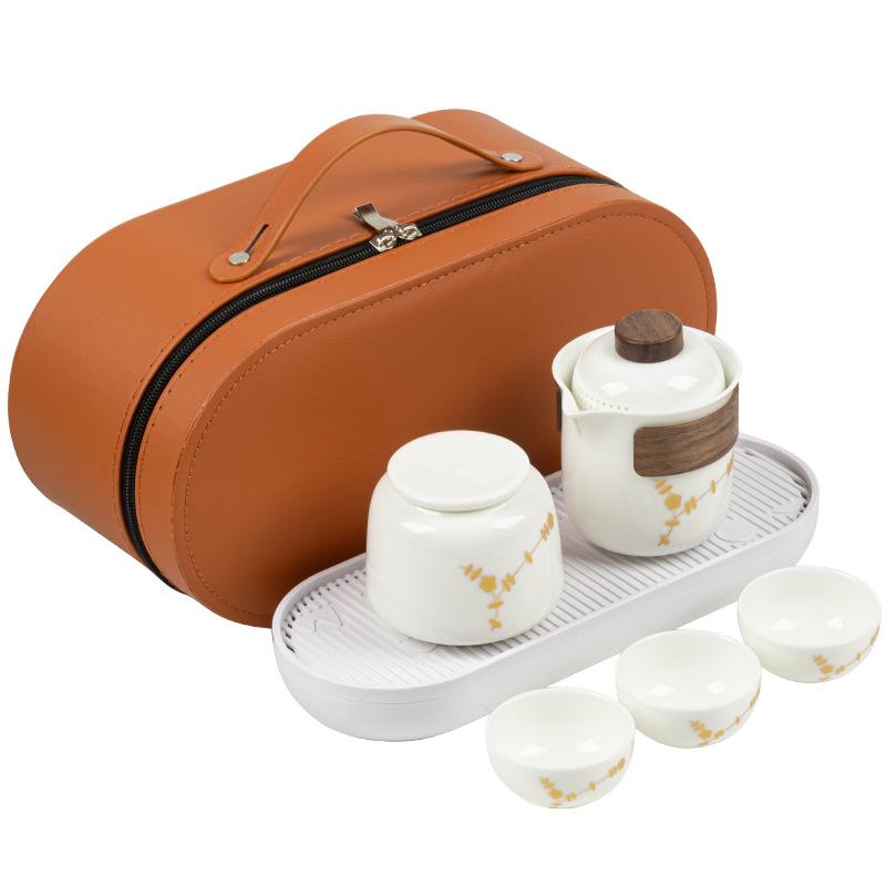 Car Kung Fu Travel Tea Set Ceramic Outdoor Camping Portable Kuaike Cup Tea Tray Tea Cup Storage Bag