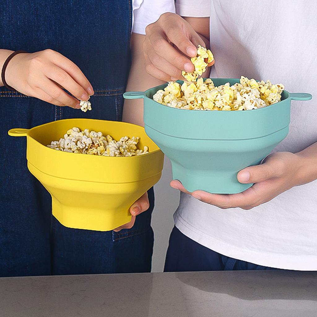 Silicone Popcorn Bucket with Handle Foldable Large Capacity Heat Resistant Microwave Popcorn Maker