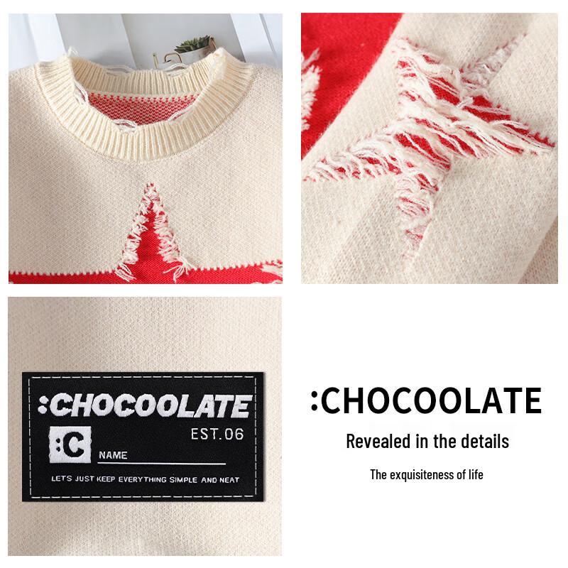 CHOCOOLATEit Men's American High Street Starry Sky Round Neck Knit Sweater