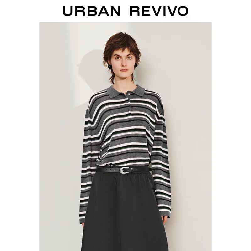 

UR Women s Retro Striped Long Sleeve Polo Knit Sweater M
