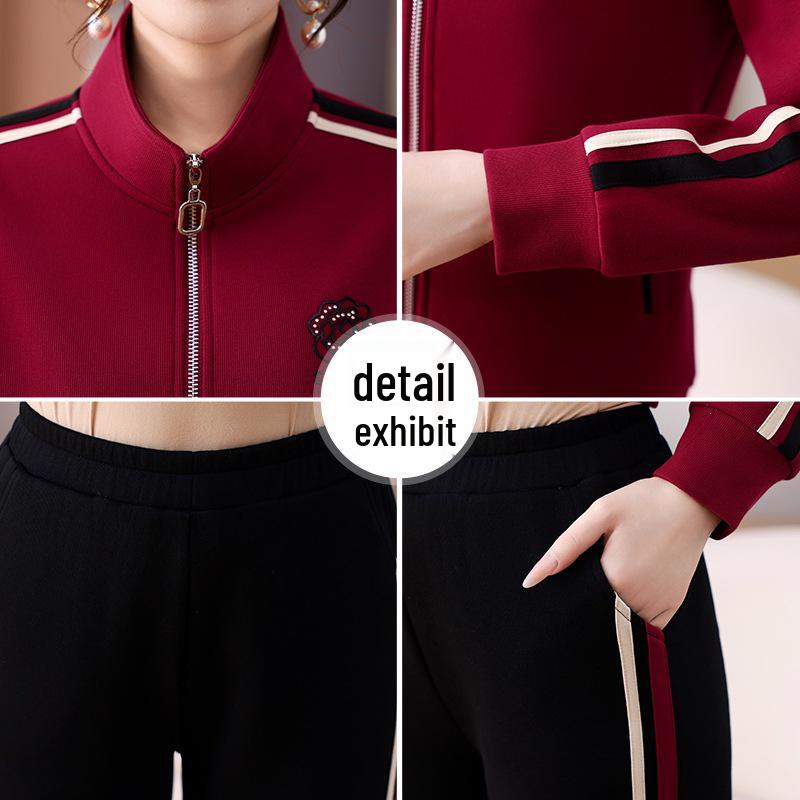 Atmungsaktiver Sportanzug für Damen: Dreiteiliges Set für Outdoor-Fitness: Kapuzenpullover mit langen Ärmeln und Hose