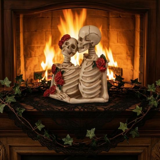 Mroczne Romantyczne Ozdoby, Gotycka Para Model Czaszki z Żywicy, Unikalna Dekoracja i Rekwizyt na Halloween do Upiornego Wystroju Domu, Miłośnicy Gotyku, Nawiedzony Dom