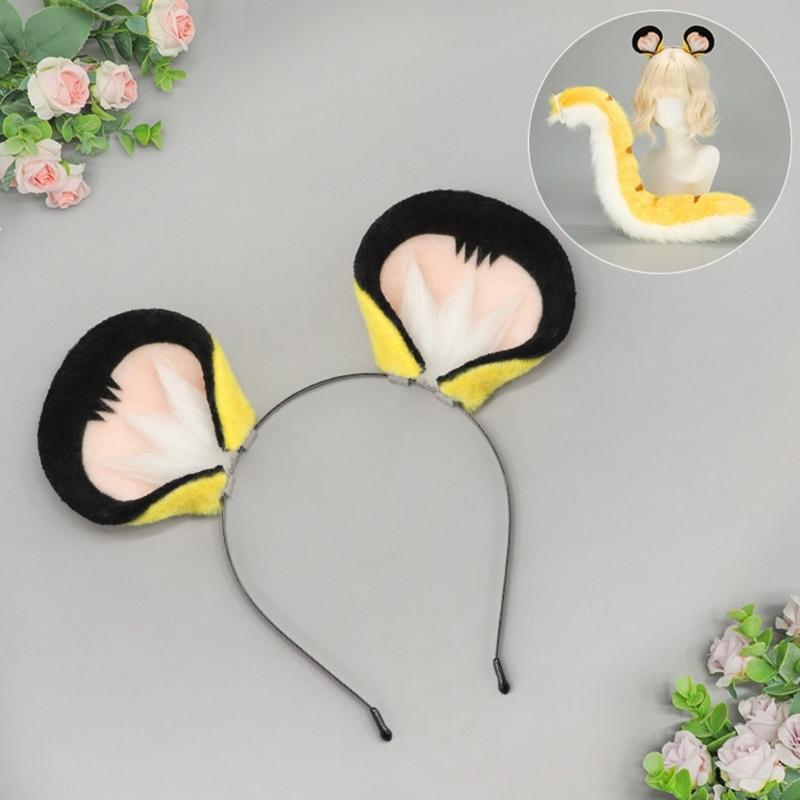 2Pcs Tigers Cats Wolf Foxes Tail Ears Headband Set Halloween Christmas Fancy-Party Costume Toy for Woman Men Cosplay