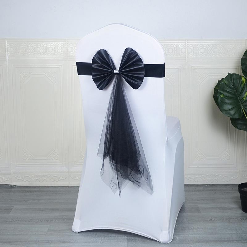 1PC Elastic Party Multiple Colors Ornament Polyester Decorative Chair Back Flower Wedding Decoration Mesh Romantic Accessories