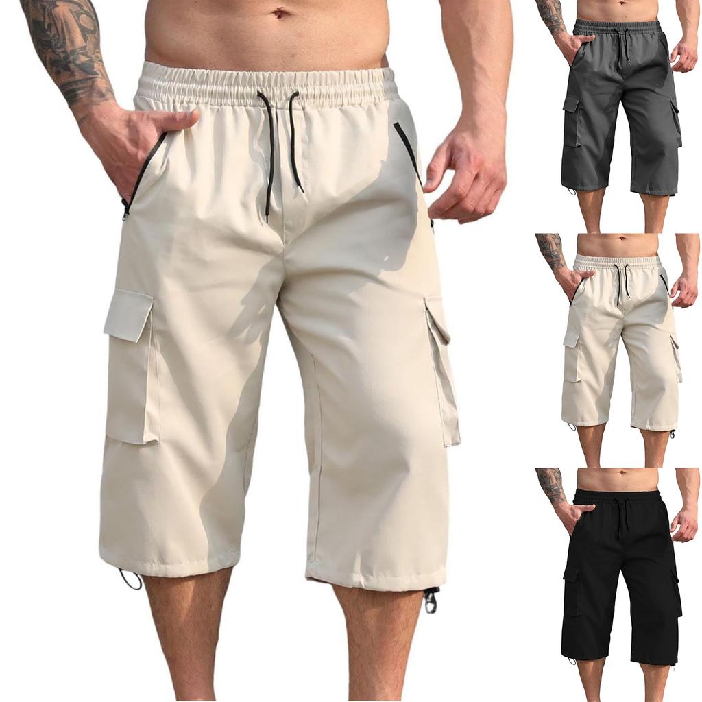 Men's Casual And Fashionable Lace-up Lightweight Sports Shorts - Men's Loose Multi-pocket Work Pants