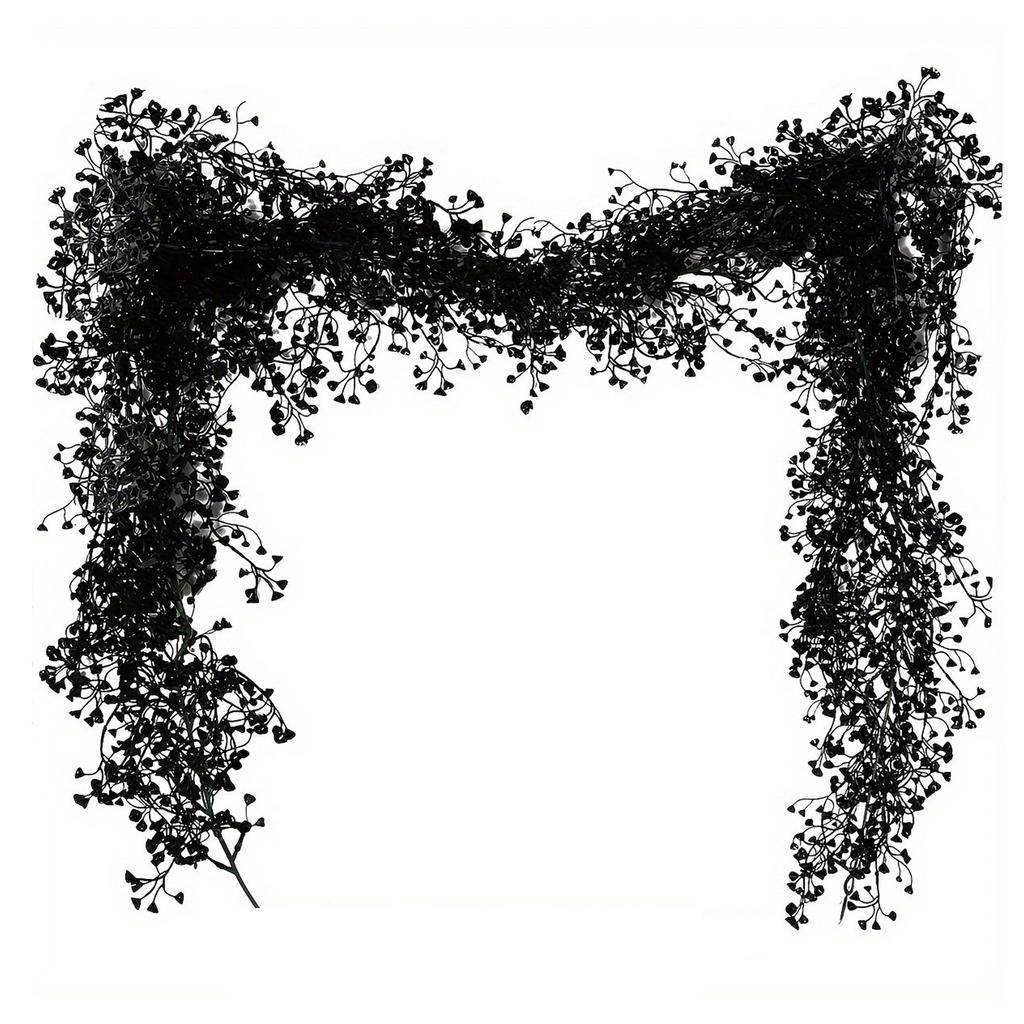 Halloween Artificial Branch Garland 2PCS 1.7Meters Realistic Black Fake Flower Vines Decor for Home Wall Party & Table Decor