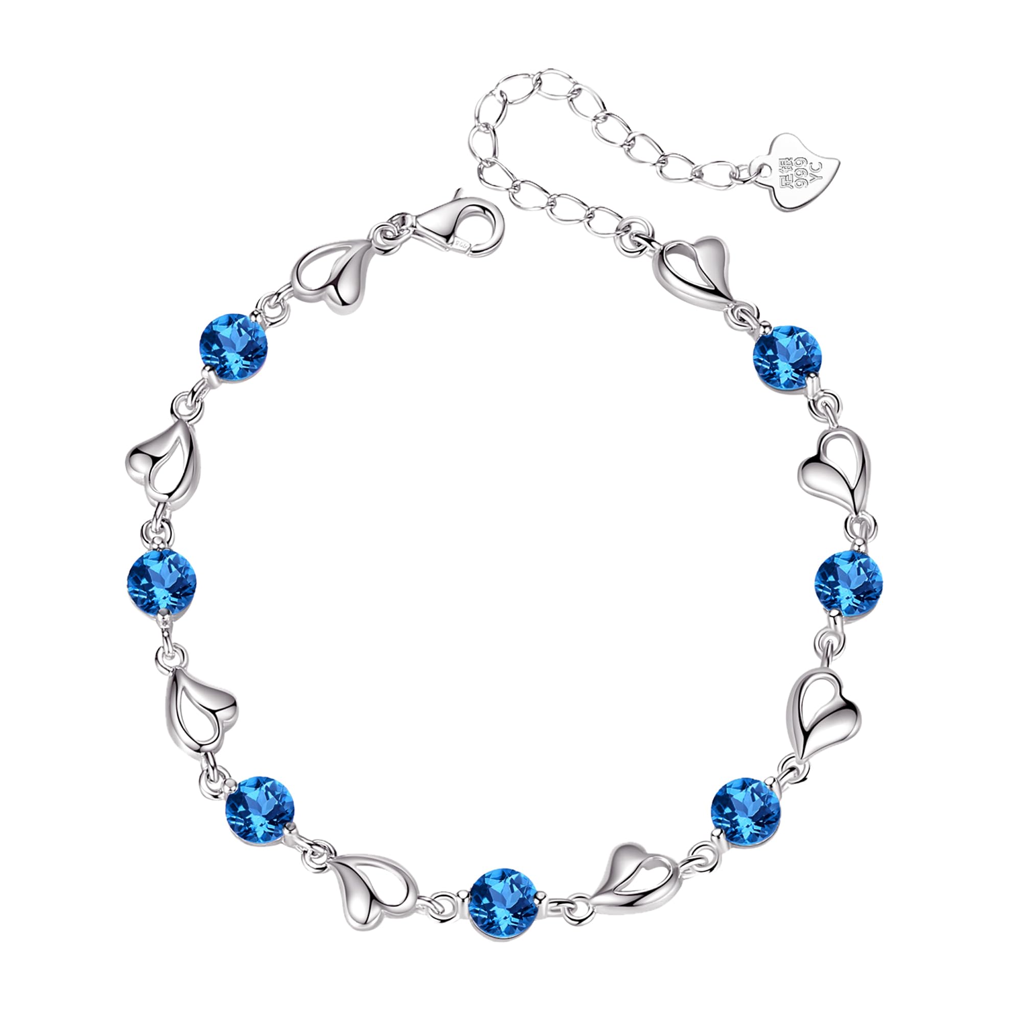 

Bracelet for September Heart Silver Power Wrist Birthday Gift for Women Silver Thunder Women, Popular, Sapphire, Birthstone, Shape, 999,
