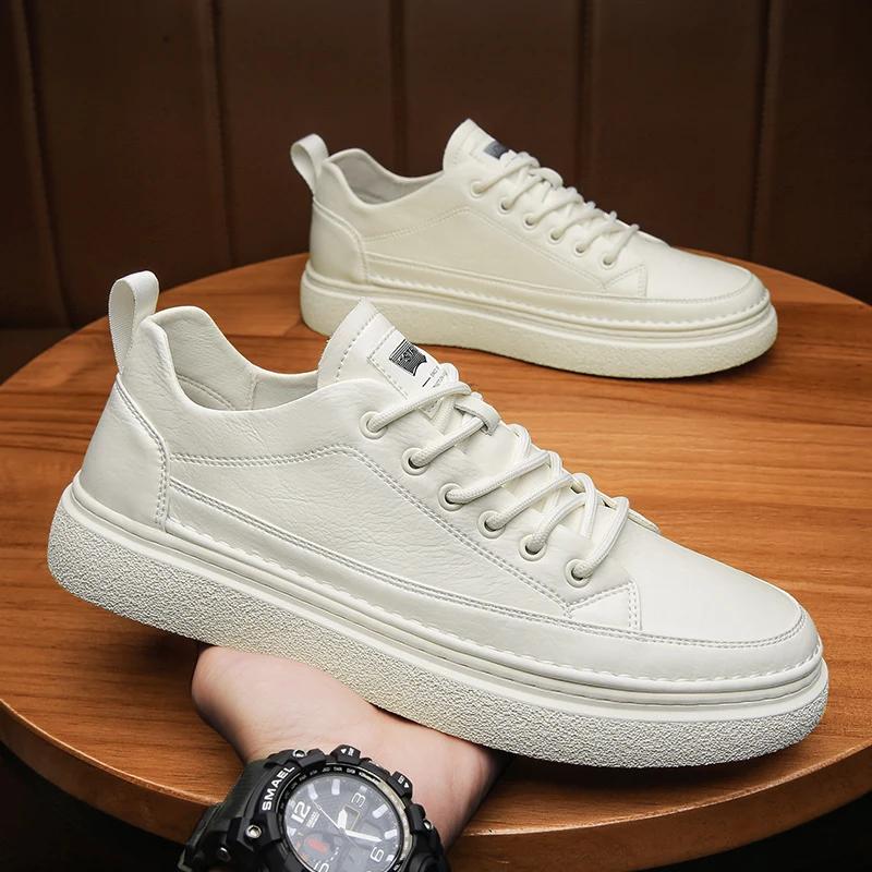 Pánská móda Módní boty šněrovací Tenisky Vysoká kvalita pravá Kůže Pánská ležérní obuv Ploché Bílé boty Pánské Designové tenisky