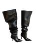 Oversized High-heeled Boots European and American Babes with Pointed Toe Stiletto Heels Over The Knee Wide Boots Heap Pile Boots