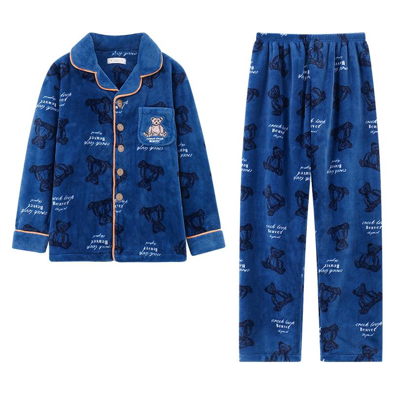 Kids Flannel Pajamas Set Boys Girls Warm Long Sleeve Top And Pants Sleepwear Winter Home Nightwear