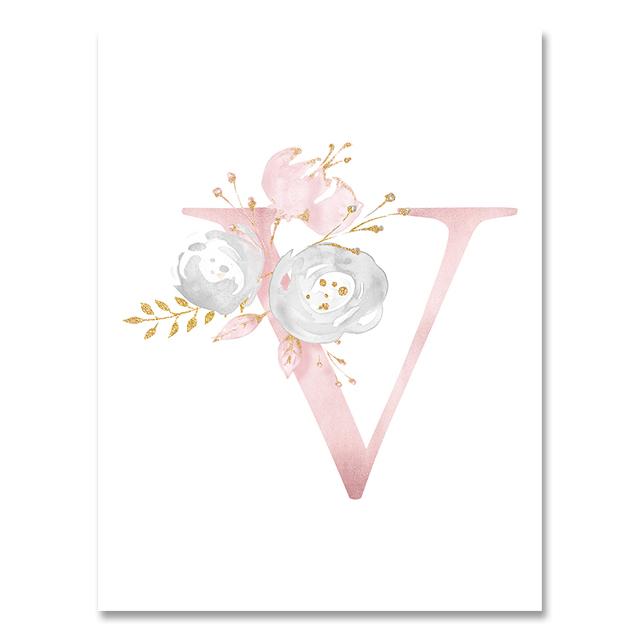 Personalized Poster Baby Name Custom Canvas Painting Nursery Prints Pink Flowers Wall Art Pictures For Girls Room Decoration No Frame