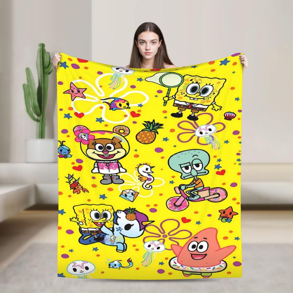 Soft Blanket Children Camping SpongeBobs Bikini Bottom Scene Throw Blanket Flannel Bedspread For Home Decor Sofa Bed Cover