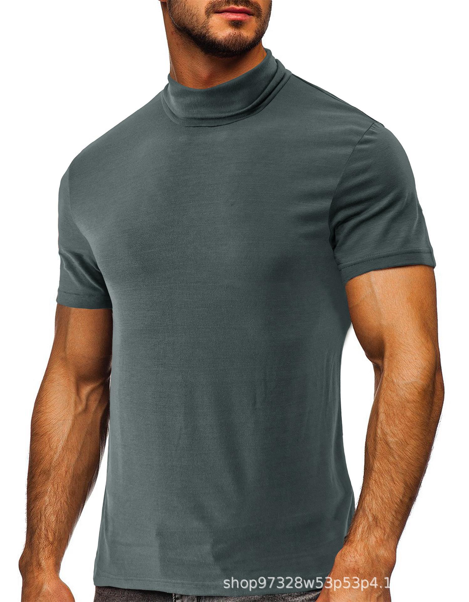 

2026 Summer Men s Short-sleeved Turtleneck Top - European & American Style Small сірий колір