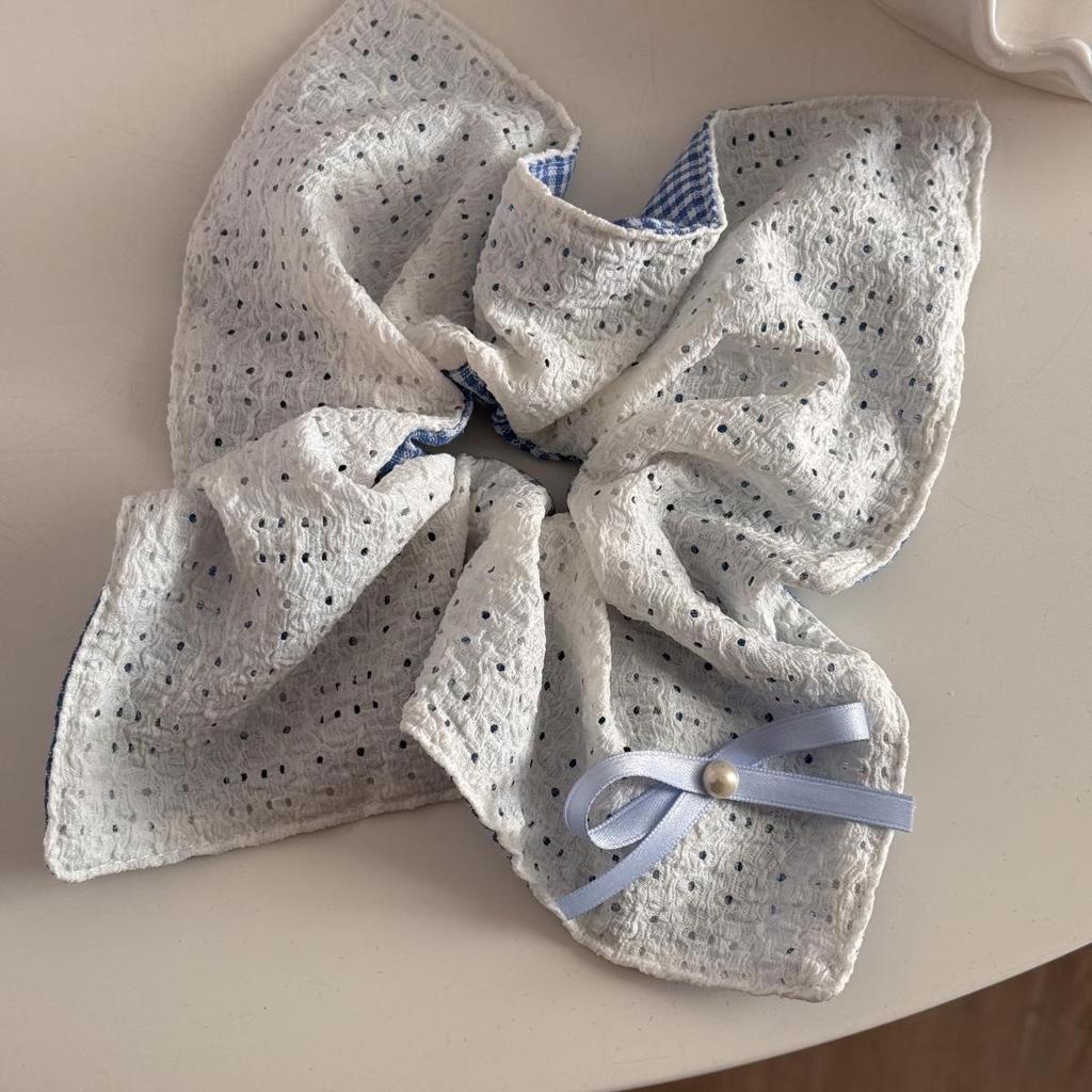 Blue Plaid Double-Sided Bow Ballet Hair Tie - Mori Style