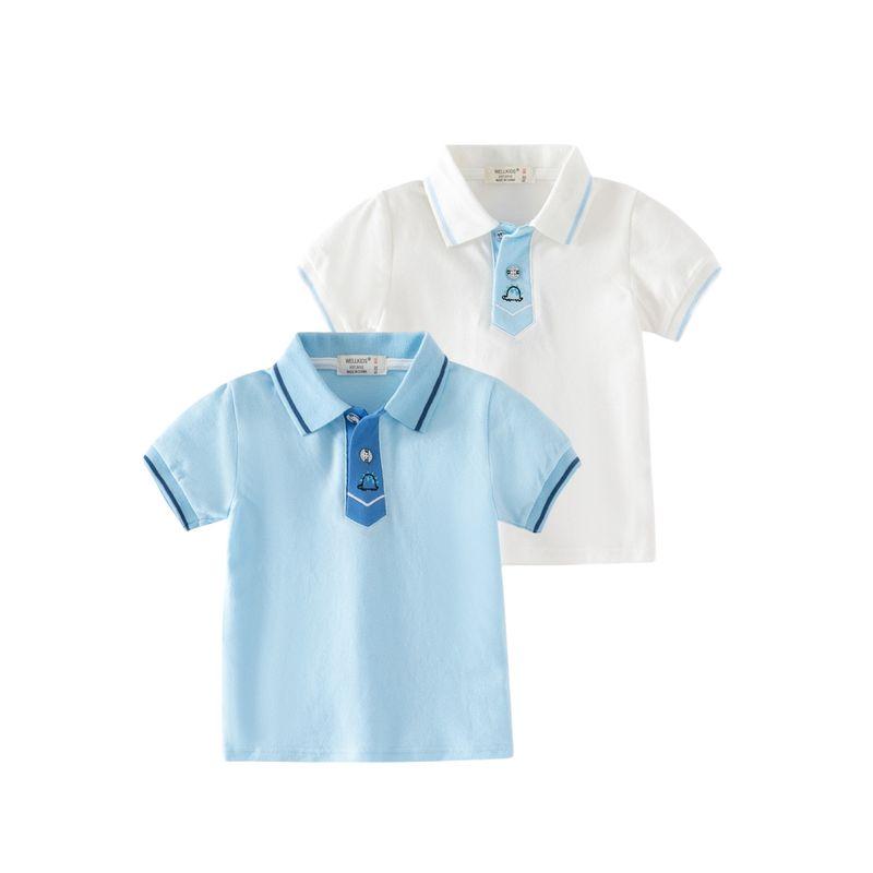 Polo Shirt Children's Half Sleeve Tops Patchwork Lapel T-shirt