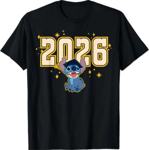 Disney Lilo & Stitch Graduation Class of 2026 Stich Grad Cap T-Shirt L