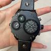 Oulm Quartz Watch Compass Men'S Watch, Watch Dual Time Zone Men'S Watch Large Dial