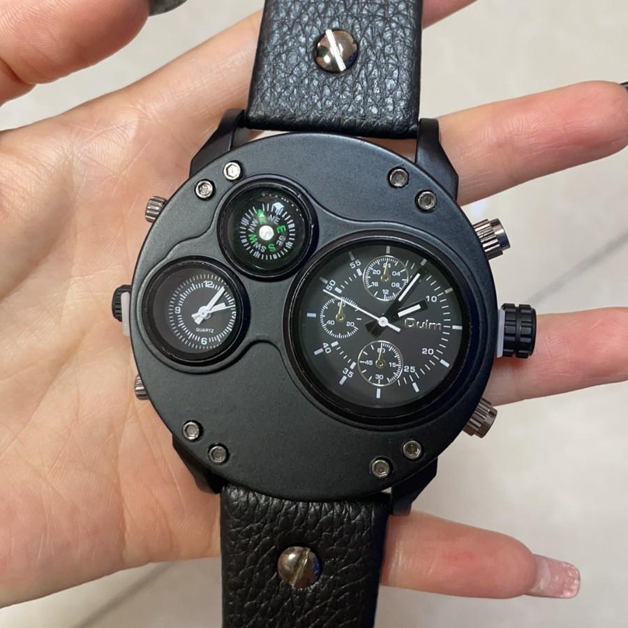 Oulm Quartz Watch Compass Men'S Watch, Watch Dual Time Zone Men'S Watch Large Dial