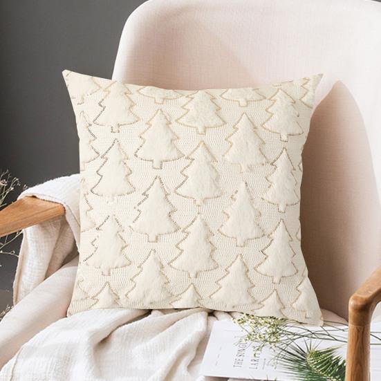 Throw Pillowcase Sequin Christmas Tree Pattern Hidden Zipper Closure Pillow Cover Bedroom