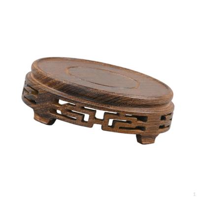 Ornament Display Stand Round Fishbowl Crafts Base Retro Design Flowerpot Holder Wooden