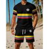 Men'S Digital Print 2pcs Set, Men'S Round Neck Short Sleeve T-Shirt And Shorts Outfit