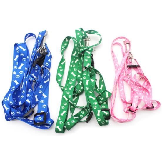 Dog Cat Harness Collar Leash Fashion Bones Paws Print Safety Traction Rope