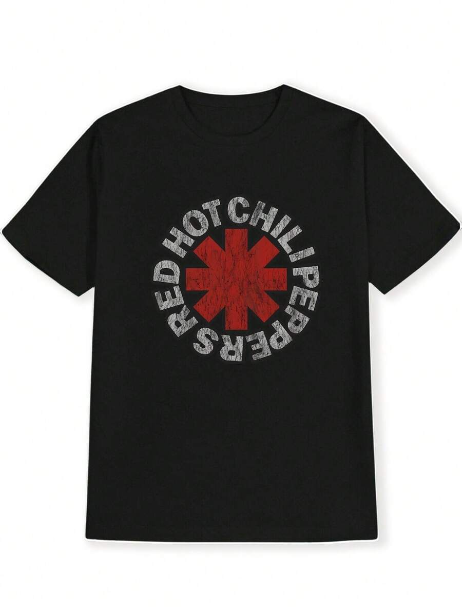 

Унисекс Графическая Футболка Red Hot Chili Peppers - Черный Принт с Логотипом Группы, Короткий Рукав XXXL
