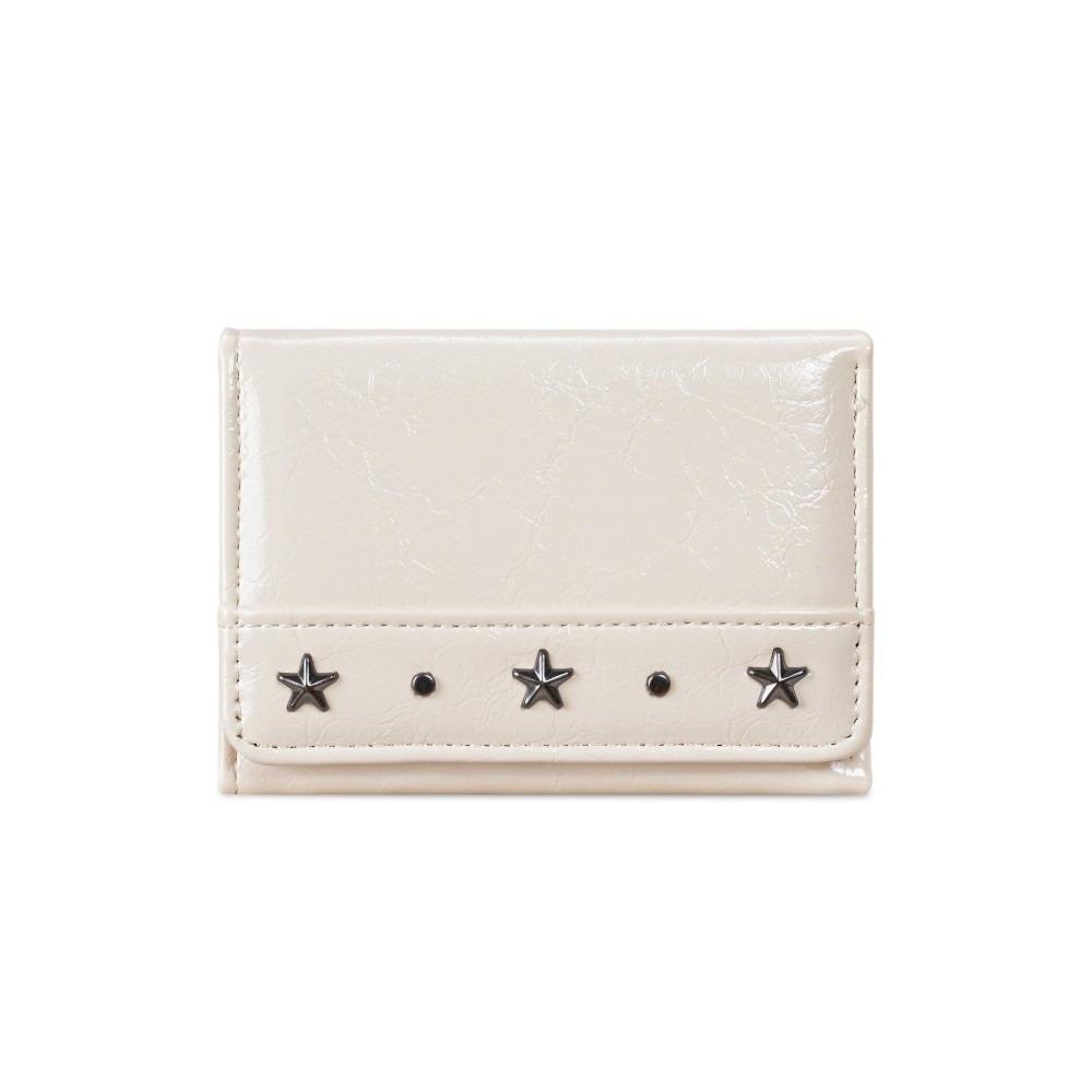 Ultra Thin Coin Pocket PU Cash Wallet Vintage Style Star Rivet Trifold Wallet Travel белый