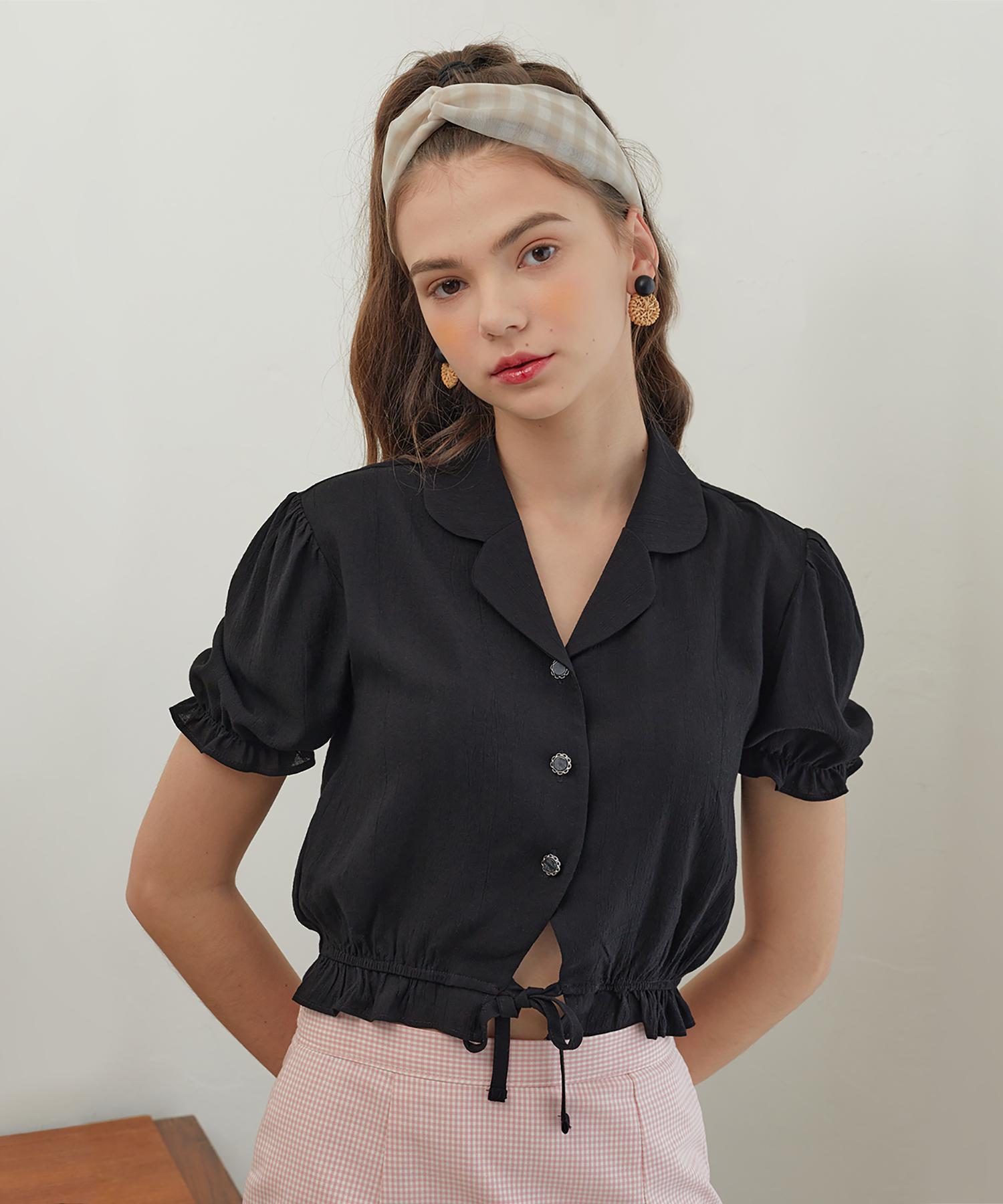 Dear Fear Frill Ribbon Blouse Black Black/Free