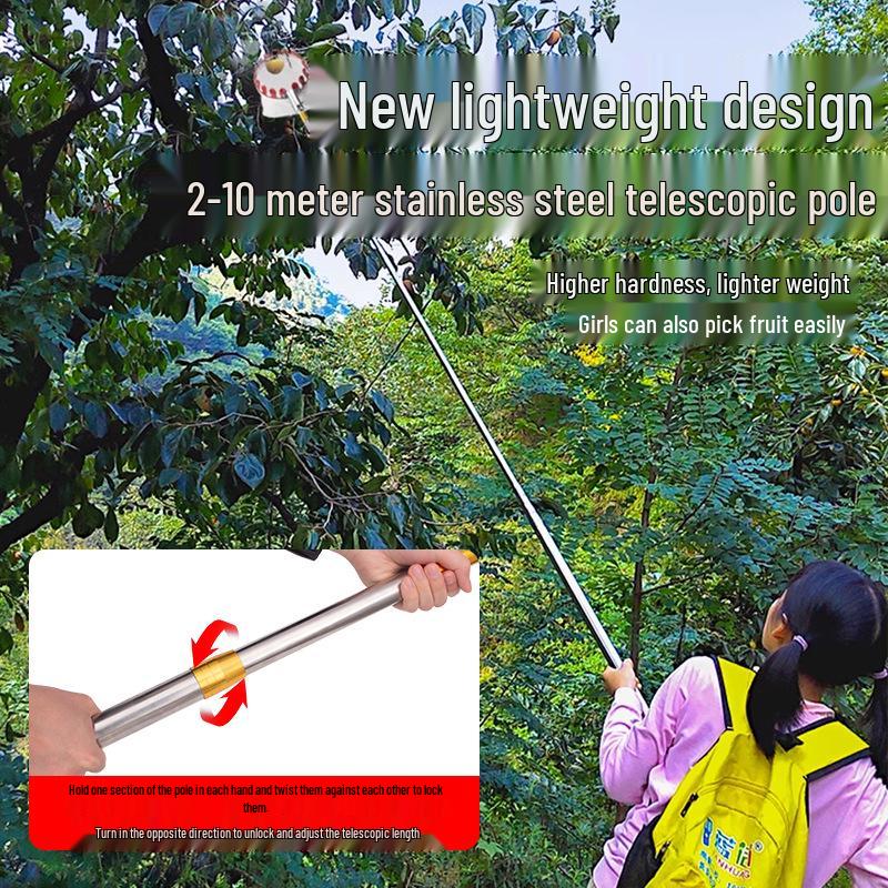 10m Telescopic Fruit Picking Tool with Net for Cherries, Loquats, Jaboticabas, Apricots, and Persimmons