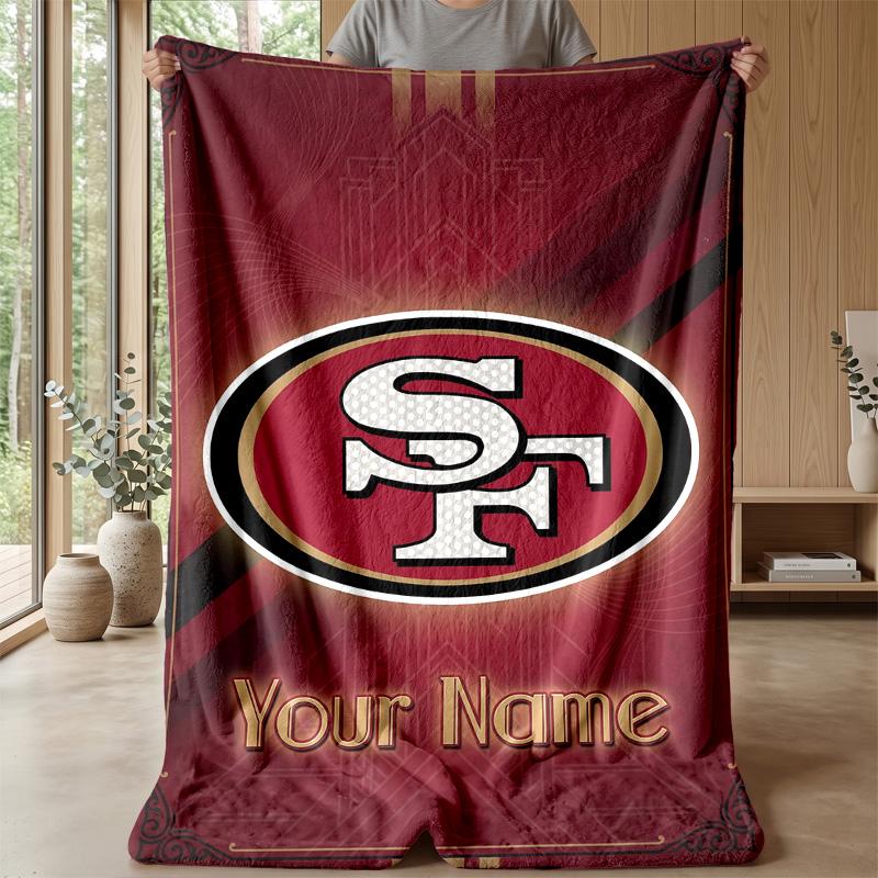 San Francisco 49ers Custom Flannel Throw Blanket Print Your Name Text Soft Warm Blanket Holiday Present