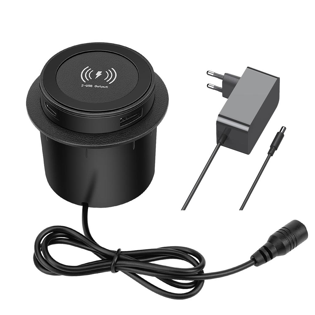 46W Furniture Desktop Embedded Table Wireless Charger Station QC3.0 USB Type C PD Fast Charging For iPhone 13 14 12 Samsung S23