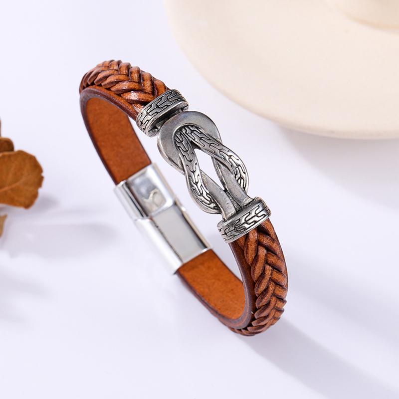 Classic Irregular Leather Bracelet for Men, Stainless Steel Magnetic Clasp Punk Style, Male Bangle Jewelry Gift