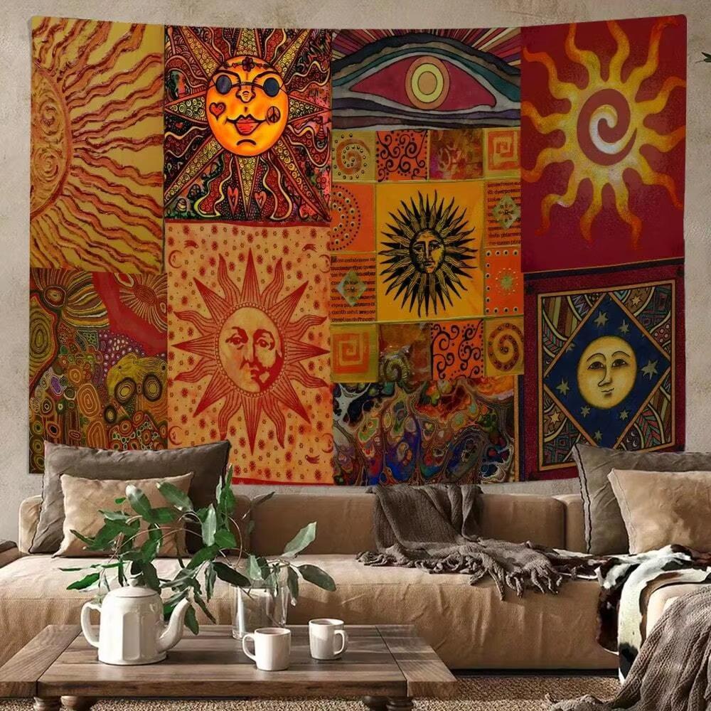 Multicolor Sun Pattern Tapestry JIT 1 Bohemian Style Wall Decor Artistic Durable for Living Room Bedroom Eclectic Home Decor