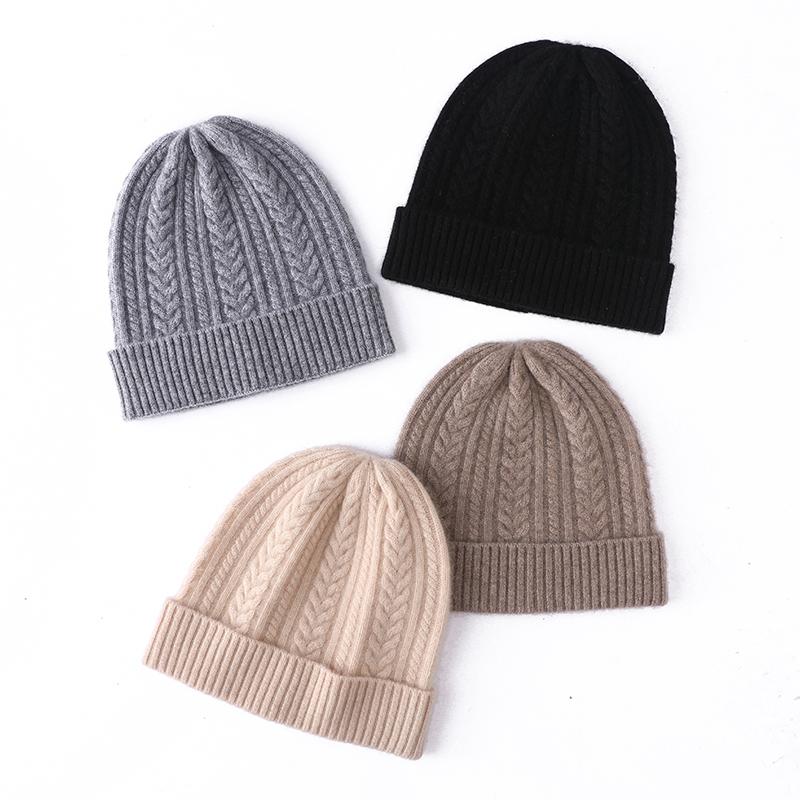 Women&Men Winter Hat 100% Pure Cashmere Knitted Bonnet Solid Fashion Y2K HipHop Street Skullies Cap Girl Boy Warm Ski Hat Unisex