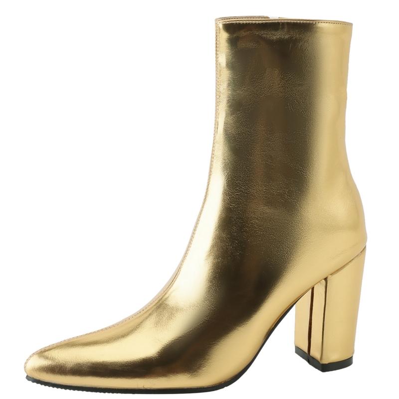 

Pointed Women s Ankle Boots Luxury Gold Silver Sexy Block Heel Short Boot Female Fashion Winter Autumn Party Shoes Large Size 39 золотий