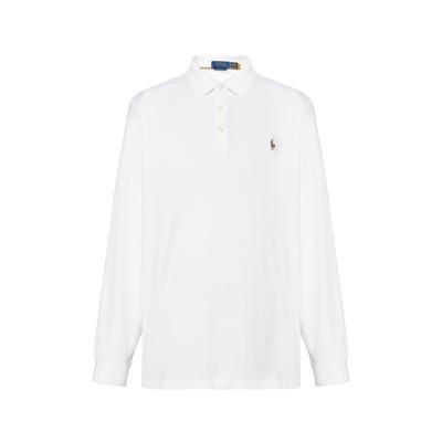 Polo Solid Logo Embroidered Pullover Straight Long Sleeve Polo Shirt Men Tops White 710671784-016