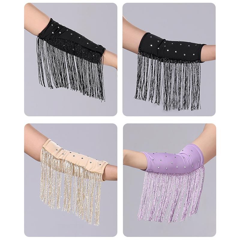 Women Latin Dance Stage Outfit Fringed Sleeves Shiny Rhinestone High Elastic Slim Fit for Dance Performance Competition Party Events