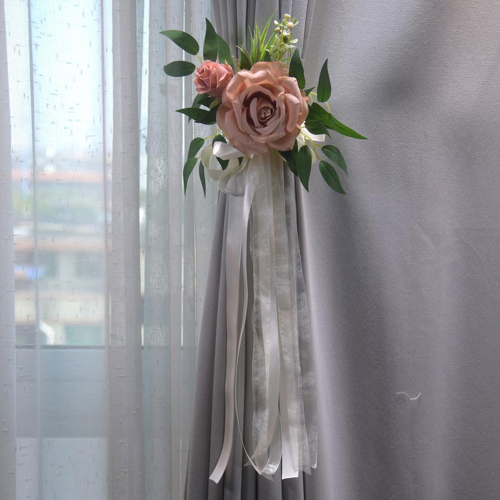 Set Of 6 Sophisticated Florals Pews Decoration with Ribbons Chair Back Ornament for Church Ceremonies and Weddings