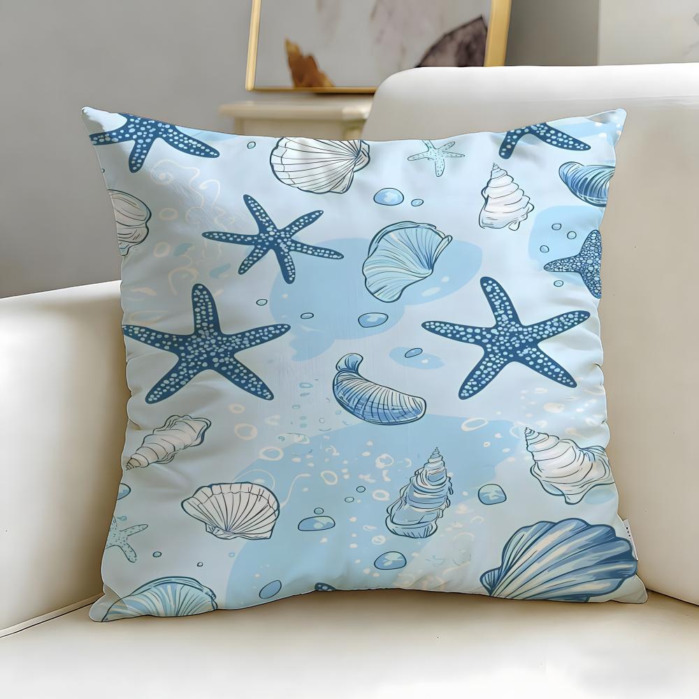 Light Blue Ocean Ripple Cushion Cover Soft  EasyWash Pillow Case  Versatile for Couch Bed Travel and Office