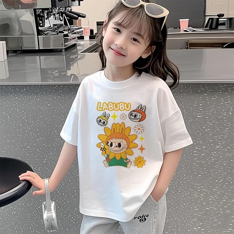 Kreslený elf grafický Labubu dětské potištěné tričko léto dámské ležérní venkovní dívčí trička s krátkým rukávem top oblečení