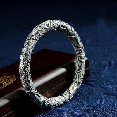 New Peony Flower Bracelet Retro Women's Ethnic Style Decoration Relief Display Bracelet Open Jewelry