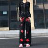 Hip Hop Vintage Women Black Red Jeans Streetwear Fashion Pants Star Painted High Waist Wide Leg Straight Casual Loose Trousers